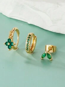 3PCS Cubic Zirconia Earring Set, Suitable For Women's Geometric Cartilage Perforated Earrings Fashion Jewelry