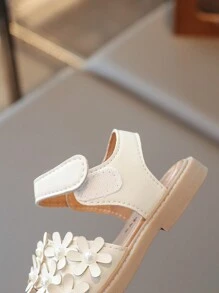 1 para dziewczęcych sandałów PU Pearl Hook & Loop Strap Flat Cute, odpowiednich na lato