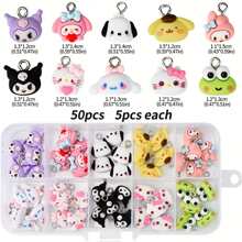 Sanrio 35/50pcs Cute Cartoon Animal Jewelry Making Kit - Sanrio Characters Themed (Kitty, My Melody, ) 3D Resin Pendant Charms, Suitable For DIY Necklace, Earrings, Keychain, Bracelet, Phone Case, Decor, Assorted Color And Design
