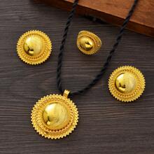 3pcs/Set Classic Golden Color African Style Jewelry Set: Pendant Necklace, Ring, Earrings, Bride Accessories For African Wedding, Gift - A - View 10