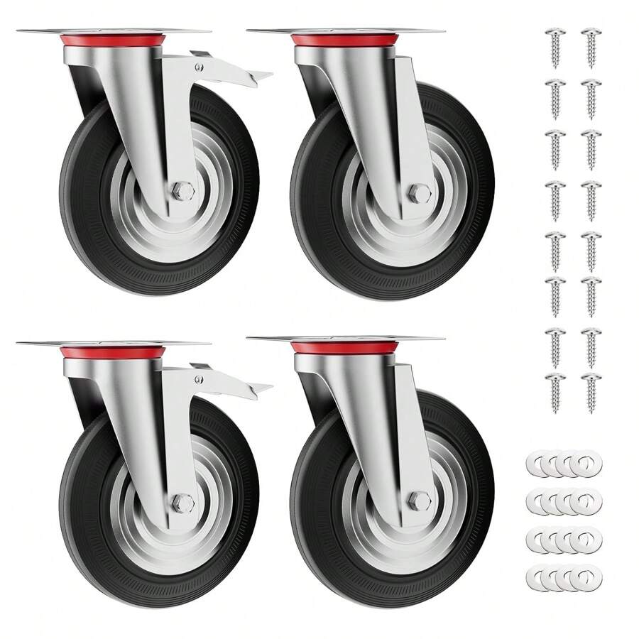 Pack Of 4 Heavy-Duty Castors 160/200mm Swivel Castors Transport Castors With Brakes Up To 600kg Pallet Castors Castors For Furniture 360° Rotatable No Noise (2 Brake Castors, 2 Swivel Castors) - 4x200mm - 查看 1