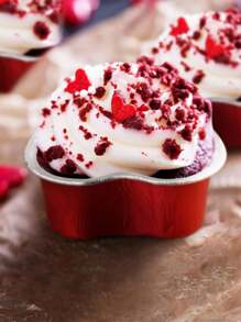 20/30/50/100 件装铝箔心形纸杯蛋糕，带盖心形铝箔蛋糕盘，情人节、母亲节、婚礼一次性迷你蛋糕模具 - 烤箱和空气炸锅 Sa