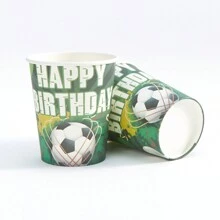 10/24 件 9 盎司足球主题生日快乐纸杯，一次性运动纸杯，派对装饰，生日派对，庆祝活动用品礼物 - 彩色 - 查看 5