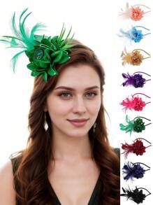 1Pc Fascinator Hats For Women Tea Party Hat Kentucky Flower Organza Fascinators Headband Brooch Derby Hats For Wedding - A - View 1