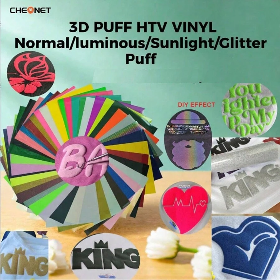 1pc 25x21CM/9.8X8.2IN 3D Puff Glitter NORMAL PUFF Heat Transfer Vinyl Tùy chỉnh Logo Quần áo DIY
