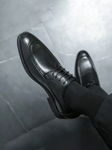 Men's Leather Shoes, 2025 New Style British Style Formal Business Casual Retro Versatile Lace-Up Wedding Shoes, Spring - Black - View 8