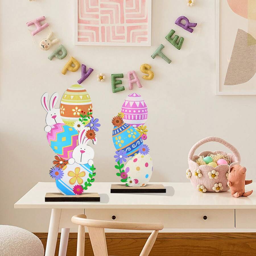 Easter Party Atmosphere Tabletop Standing Decor Plaque - Multicolor - View 1