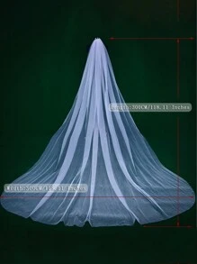 1pc Sheer Long Train Bridal Veil, Simple Solid Color Hair Comb, Wedding & Wedding Party Accessory, Multiple Sizes