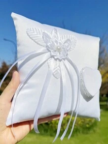 1PC White Ring Pillow, Western-Style Wedding Ring Bearer Pillow With Camellia Flower For Wedding Occasion White Ring Pad Bed Pillows For Beach Wedding Party