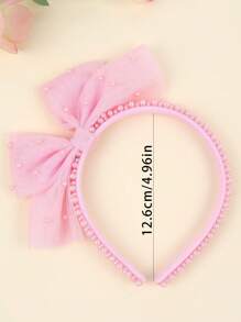 1 件装粉色薄纱头带，适合女孩，优雅珍珠发带，大粉色蝴蝶结发箍，可爱甜美女孩头饰，时尚纯色节日礼物头饰，儿童发饰 - 粉色 - 查看 4