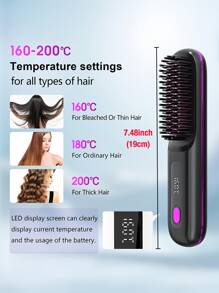 JMMO 1 Pc Mini Hair Straightener Comb, 2000mAh USB Rechargeable LithiumBattery, 10W Anion Heated Brush With 3 Temperature Settings, PortableAnti-Scald Styling Tool For Home And Travel Use, Ideal Women's Gift