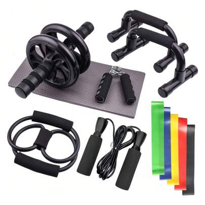 1 Set 12 en 1 Rueda Abdominal con Accesorios de Ejercicio – Kit de Entrenamiento Completo con Rueda para Abdominales Resistente, Bandas de Resistencia, Cuerda para Saltar, Empuñaduras, Almohadilla para Rodillas y Más – Fortalece Abdomen, Brazos, Piernas y Espalda – Ideal para Entrenar en Casa, Gimnasio u Oficina – Diseño Ergonómico, Antideslizante y Portátil para una Rutina de Ejercicio Segura y Eficaz – Fácil de Transportar y Montar – Soporta hasta 800 lb – Apto para Principiantes y Profesionales – Mejora la Fuerza, el Equilibrio y la Flexibilidad Corporal