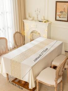 1 件 28x275 厘米/11x108 英寸桌旗卷，布艺星星、月亮、灯笼印花闪光桌布装饰，家居装饰桌面装饰中心装饰，金银色桌旗