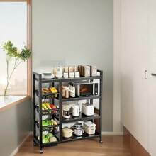 4-Layer Rolling Metal Storage Cart With Wheels – Multi-Purpose Organizer For Kitchen, Home, Office, And Dormitory – Black Paint Surface, Ideal For Storing Fruits, Vegetables, Tableware, Etc., Food Storage Room Organizer And Storage Rack