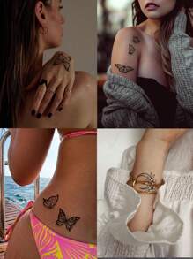 (Confezione da 3) Tatuaggi temporanei in carta - Adesivi tatuaggio farfalla sexy per vita/addome, tatuaggi finti neri impermeabili adatti per donne - Adesivi tatuaggio floreali che durano 3-5 giorni, per coprire cicatrici; per seno/vita/spalla/collo/schiena, ideali per feste/vacanze, facili da applicare e rimuovere, tatuaggi monouso