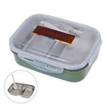 Thermal Lunch Box Food Container Lunch Box Thermal Lunch Box 2 Divisions Stainless Steel Keeps Heat Lunch Box - Olive Green - View 1