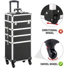 Topeakmart 4 In 1 Professional Rolling Makeup Case Large Cosmetic Train Case Makeup Organizer Case, Makeup Travel Case Travel Makeup Organizer, With Removeable Wheels - Black - Black - View 6