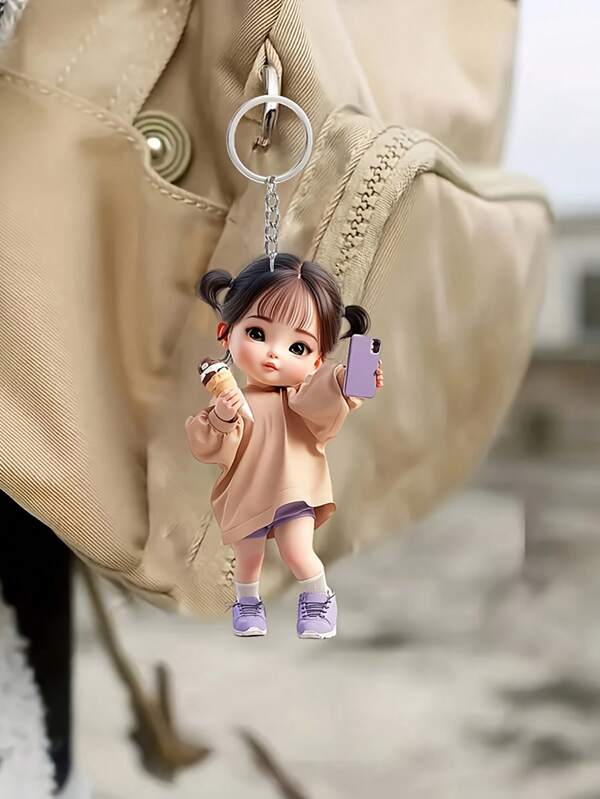 2 Pcs/1pc Cute 2D Acrylic Girl Keychain, New Style, Charming Keychain Accessory, Suitable For Bags And Wallets Car Keychain.Waterproof, Scratch Resistant, Burr Free, Clean Trimming Car Accessories Bag Charm School Cartoon