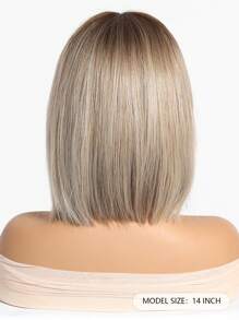 14 Inch Ombre Brown And Black Blond Wigs For Women Short Straight BOBO Wigs With Bangs Synthetic Heat Resistant Wigs Stylish Fashionable Wigs, Synthetic Fiber Hair Replacement Wigs For Women Girls For Daily Party Cosplay Taking Photos Use - 漸層 - 查看 6