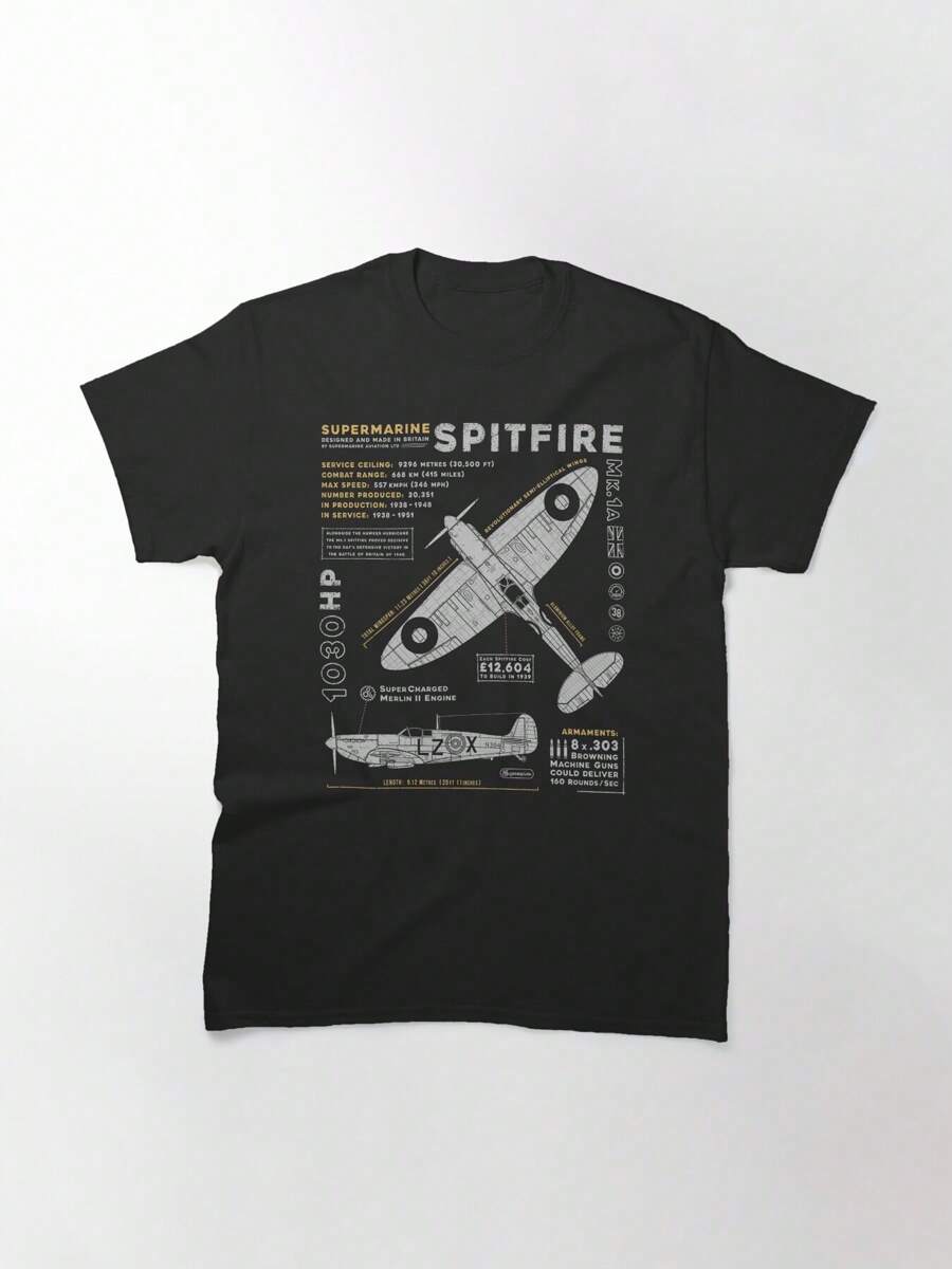 Supermarine Spitfire Essential T-Shirt, Women's T-Shirt, 220g Pure Cotton, Casual Crew Neck, Great For Leisure Days And Casual Outings. - Black - View 1