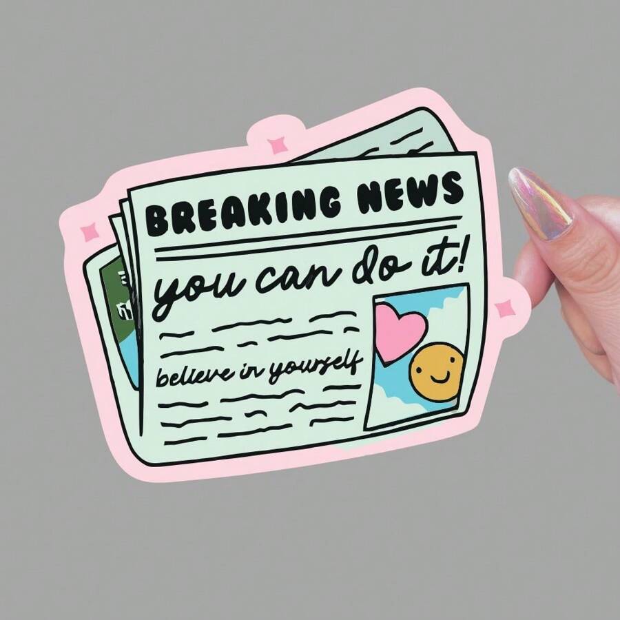 Breaking News You Can Do It Believe In Yourself Newspaper Sticker | Water Resistant Motivational Self Love Affirmation Phone Laptop Decal,School Supplies,Back To School - Multicolor - View 1