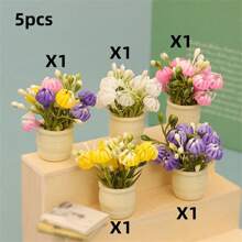 5 件/3 件/2 件/1 件微型娃娃屋假菊花植物，人造花装饰，工艺 DIY 配件，娃娃屋客厅卧室花卉装饰，微场景摄影道具