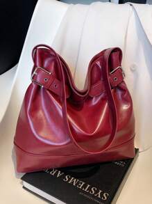 New Large Capacity Fashion Shoulder Bag Soft Tote Bag, Versatile Casual Shopping Bag, Retro Minimalist Shopping Bag With Simple Strap, Suitable For Commuting, College Students, High School Students, Shopping