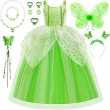 Tinkerbell Costume Girls, Fairy Princess Fancy Dress Up, Fairy Costume Butterfly Princess Dress With Butterfly Wing Necklace For Kids Birthday Party Carnival Cosplay Halloween Christmas - Multicolor - View 1