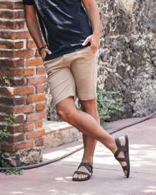 Holstone 2 Pack Bermudas Gabardina Premium Skinny Fit Primavera Verano Look de Playa Casual Pantalones Cortos Para Hombre - Azul - Ver 3