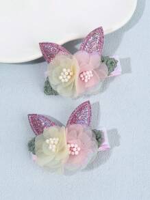 2pcs Glitter Bunny's Ear Hair Bow Clips For Toddlers Girls ,Exquisite Tulle Mesh Flower Plants Decor Hair Bows ,Alligator Clips ,Favor Gifts For Girls ,Festival Party Celebration Hair Barrettes ,Kids Teens Hair Accessories ,Suitable Daily Life ,Vacation