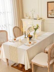 1 件 28x275 厘米/11x108 英寸桌旗卷，布艺星星、月亮、灯笼印花闪光桌布装饰，家居装饰桌面装饰中心装饰，金银色桌旗