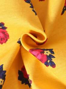 H HIBOBI 斋月女婴黄色碎花连衣裙 - 短袖蕾丝细节，后背钥匙孔纽扣设计，适合开斋节聚会和探亲访友 - 黃色 - 查看 7