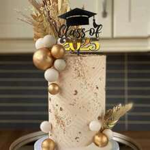 1 件/3 件/5 件 恭喜毕业快乐金色黑色亚克力蛋糕装饰 2025 届大学庆祝派对蛋糕装饰品