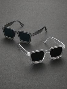 2pcs Men Geometric Plastic Retro Western Street Style Classic Classy Aesthetic Modern Simple Style Shades Basics Fall Winter All-Match Fashion Glasses Combination For Summer Driving Camping Vacation Outfits Western Party Cosplay Suitable For All Face Shapes Accessories