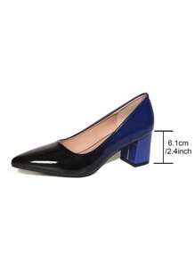 Women's Fashion Gradient Hue Pointed Toe Chunky Heel Pumps, Comfortable Timeless Elegant Dress Shoes, For Women Comfy Soft Lady Daily Work Office Dates Wedding Casual Slip - 藍黑漸層色 - 查看 4