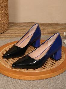 Women's Fashion Gradient Hue Pointed Toe Chunky Heel Pumps, Comfortable Timeless Elegant Dress Shoes, For Women Comfy Soft Lady Daily Work Office Dates Wedding Casual Slip - 藍黑漸層色 - 查看 7