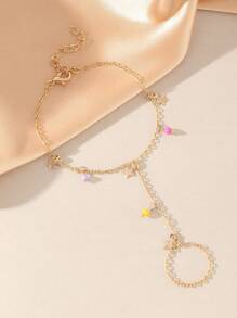 1 件时尚星星和月亮仿珍珠吊坠指链，女士日常派对配饰