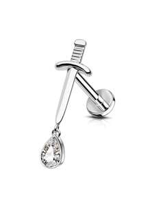 1pc Dragonfly Moon Sword Shaped Inner Screw Lip Stud, Ear Stud, Suitable For Men And Women As Halloween, Valentine's Day, Thanksgiving, Birthday Gift, Suitable For Girlfriend, Wife Gift, Suitable For Shopping, Work, Dating, Beach, Dance And Everyday Wear, Mom, Mother, Mother's Day, Gift