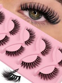 5 对 3D 仿貂皮假睫毛套装，批发柔软睫毛，自然至戏剧效果多件装，适合日常佩戴、角色扮演和派对，轻巧且可重复使用，C 卷曲，厚度 0.07 毫米，长度 10-14 毫米 - 自然纖長款 - 查看 6