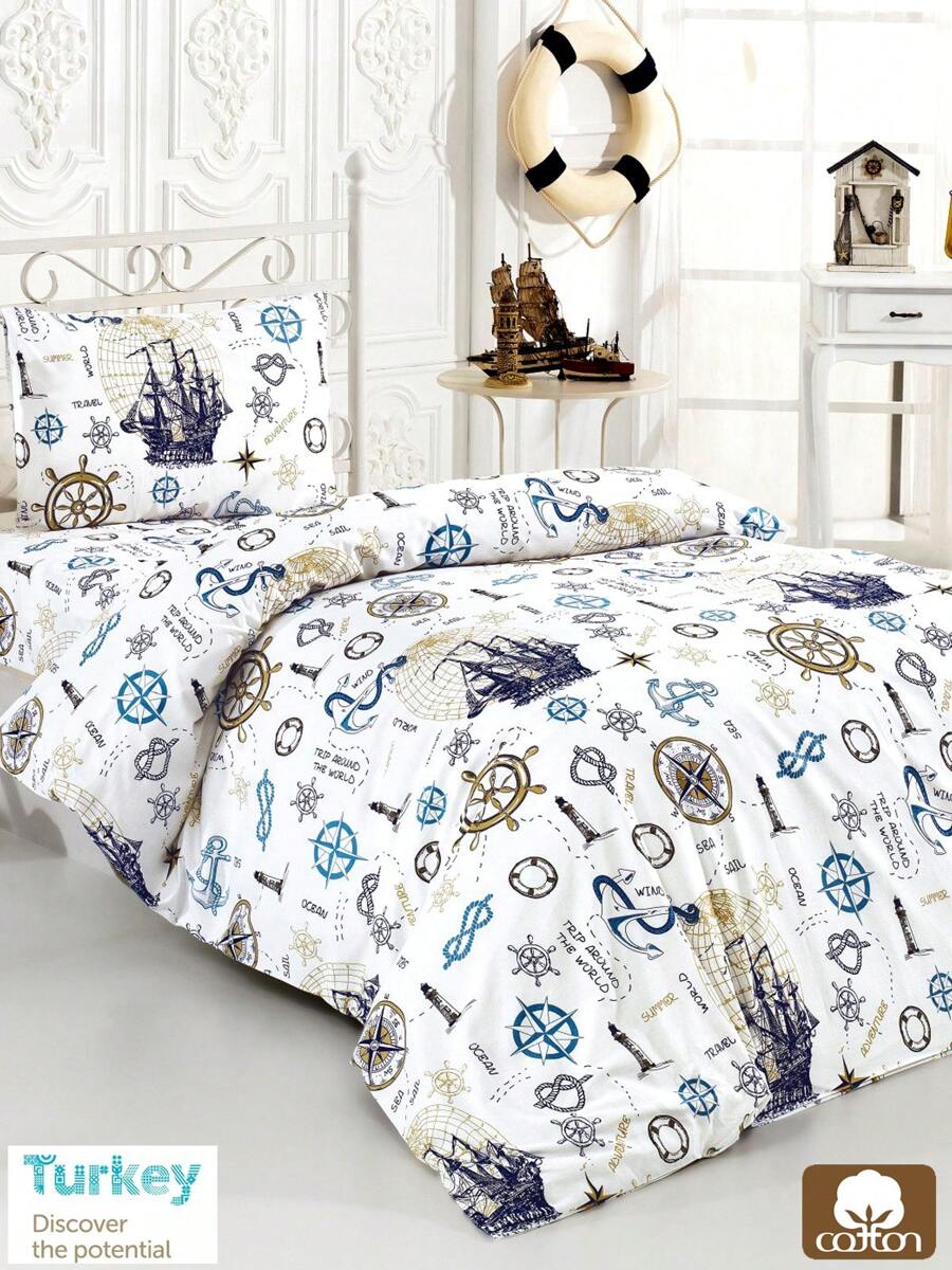 Sailor Pattern 2 Pcs Duvet Cover Set, Bedding Set, Soft And Breathable, Printed Pattern - Blue and White - View 1