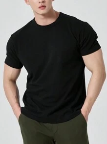 Plain Basic Short Sleeve Cotton T-Shirts S-G3 - 黑色 - 查看 1