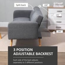 HOMCOM Two Seater Sofa Bed, Convertible Linen Fabric Sofa Couch, Click Clack Sofabed With Adjustable Split Backrest For Living Room, Bedroom, Guest Room, Grey - Grey - View 4