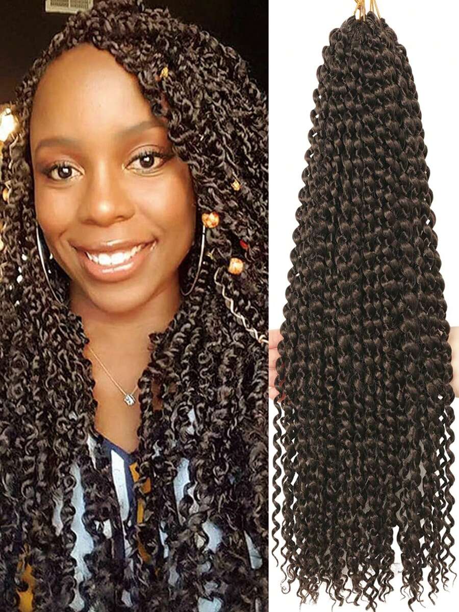 Passion Twist Hair 18/24/30/36 Inch, 4 Packs Water Wave Crochet Hair, Long Bohemian Curly Braiding Hair For Passion Twist Crochet Hair, Crochet Locs, Spring Twist Crochet Braids Hair Extensions - Black Brown - View 1