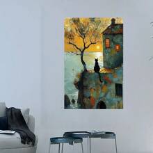 Framed Charming Black Cat & Sunrise Canvas Art  Wall Decor For Living Room, Bedroom, Office, And More   Perfect For Room DecorRoom, Living Room, Kitchen, A Festive Touch For Valentine's And New Yea Decor