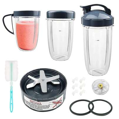 SHIXIONG 14 piezas de repuesto para licuadora Nutribullet con cuchillas de acero inoxidable, base de repuesto para licuadora Nutribullet, 3 vasos de repuesto para licuadora Nutribullet y junta de goma, compatibles con licuadoras Nutribullet originales de 600 W/900 W.