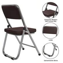 Ensemble de 4 chaises pliantes confortables, chaises pliantes de cuisine, chaise visiteur avec chaises de salle à manger pliantes rembourrées, adaptées à la cuisine, à l'intérieur, à l'extérieur, à la salle de conférence - Tabac - Voir 6