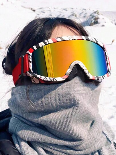 1 par de óculos de esqui unissex grandes, com lente única, coloridos e estampados com transferência de água, revestimento multicolorido, alta clareza de visão, antiembaçante, respirável para esqui, snowboard, acessórios de inverno