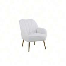 Modern Soft White Teddy Fabric Accent Chair With Stylish Gold Legs, Adjustable Feet, Ergonomic Design For Maximum Comfort, Durable Foam And Velvet Upholstery, Easy 10-Minute Assembly, Perfect For Living Room, Bedroom, Office, Ideal For Holiday And Christmas Décor, DreamDecor, Victory Store