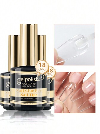 3支装18毫升美甲胶水，适用于美甲贴片、甲片和假指甲，超强粘性，持久28天以上（需固化），超强美甲延长胶水