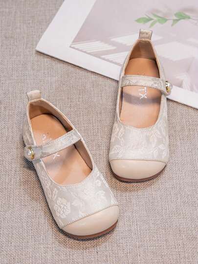 1 Pair Classic Elegant Patchwork Floral Hook And Loop Flat Princess Shoes For Girls